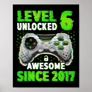 Affiche Niveau 6 Jeu vidéo déverrouillé 6 Ans Garçon 6e Bi