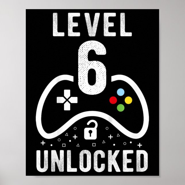 Affiche Niveau 6 Jeu vidéo déverrouillé 6e cadeau d'annive (Devant)