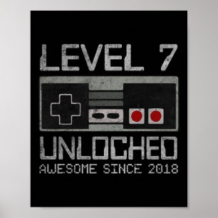 Affiche Niveau 7 Débloqué 7e Anniversaire 7 Ans Video Gam