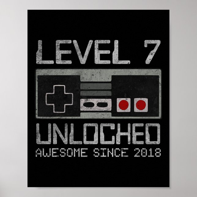 Affiche Niveau 7 Débloqué 7e Anniversaire 7 Ans Video Gam (Devant)