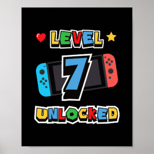 Affiche Niveau 7 Débloqué 7e Anniversaire Enfants Jeu Vidé
