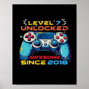 Affiche Niveau 7 Débloqué Gamer 7e Anniversaire T-shirt Ga