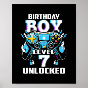Affiche Niveau 7 Débloqué Jeu Vidéo 7e Anniversaire Garçon