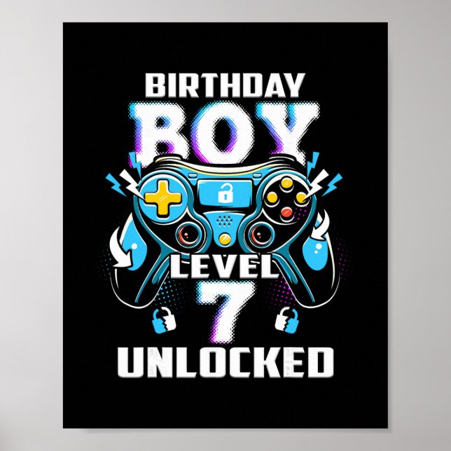 Affiche Niveau 7 Débloqué Jeu Vidéo 7e Anniversaire Garçon (Devant)
