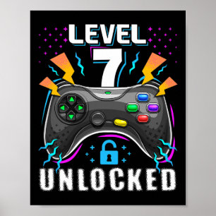 Affiche Niveau 7 Débloqué Jeu Vidéo 7ème Anniversaire Game