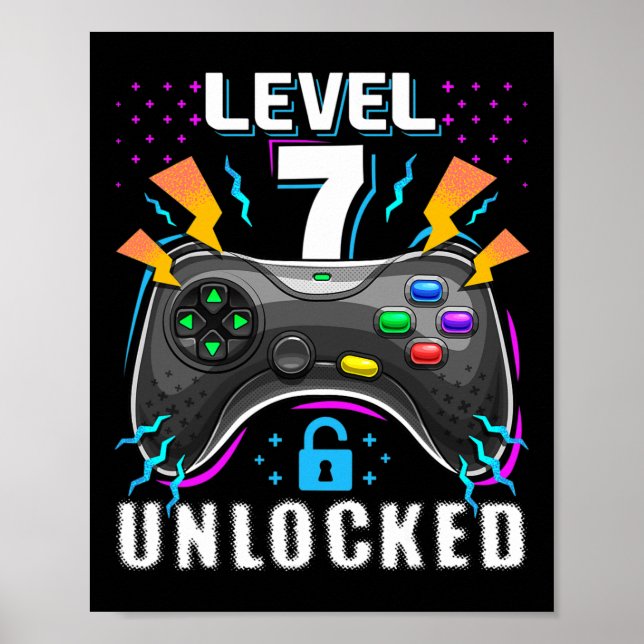 Affiche Niveau 7 Débloqué Jeu Vidéo 7ème Anniversaire Game (Devant)