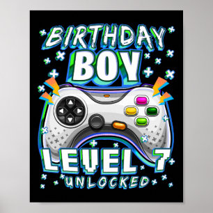 Affiche Niveau 7 Débloqué Jeu Vidéo 7ème Anniversaire Garç