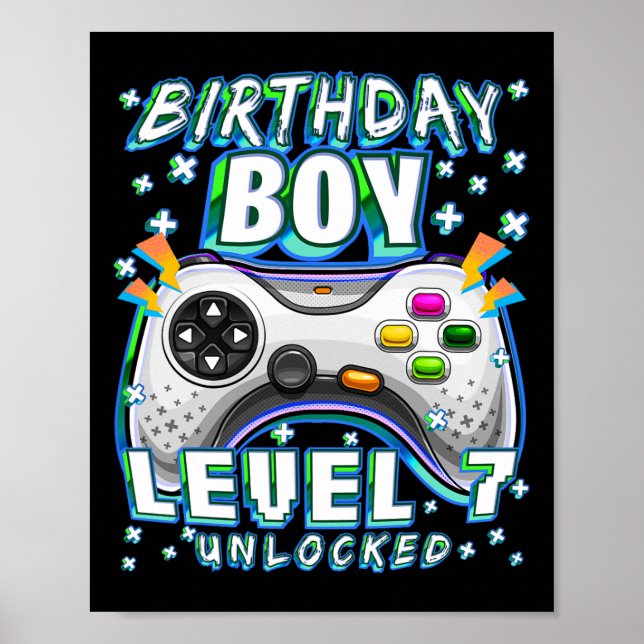 Affiche Niveau 7 Débloqué Jeu Vidéo 7ème Anniversaire Garç (Devant)