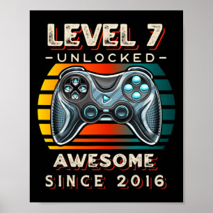 Affiche Niveau 7 Débloqué Jeu Vidéo Sept 7e Anniversaire 7