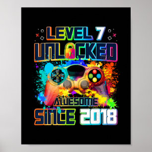 Affiche Niveau 7 Débloqué Joueur de jeux vidéo de 7 ans 7e