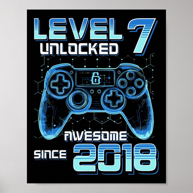 Affiche Niveau 7 Débloqué Vidéo Party Anniversaire 7 Ans J (Devant)