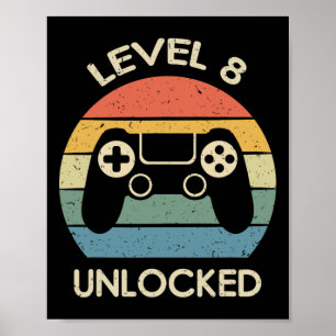 Affiche Niveau 8 Débloqué Cadeau d'anniversaire de jeu vid