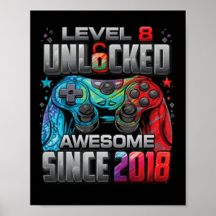 Affiche Niveau 8 Débloqué Incroyable Depuis 8 Ans Annivers