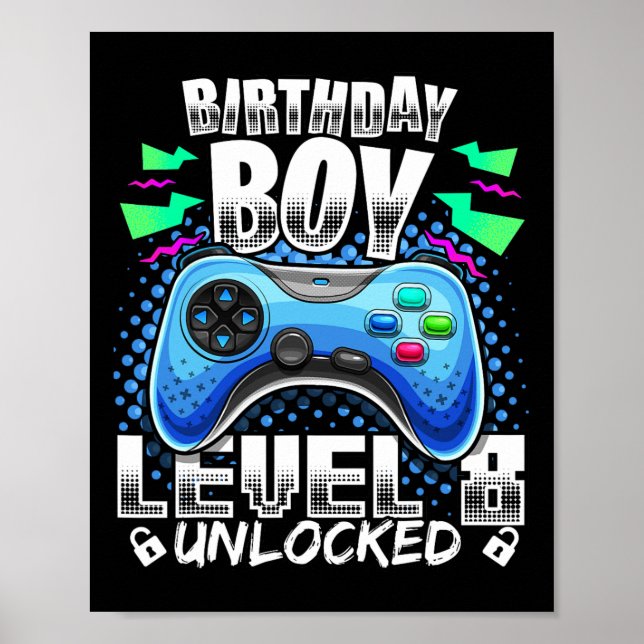 Affiche Niveau 8 Débloqué Jeu Vidéo 8ème Anniversaire Game (Devant)