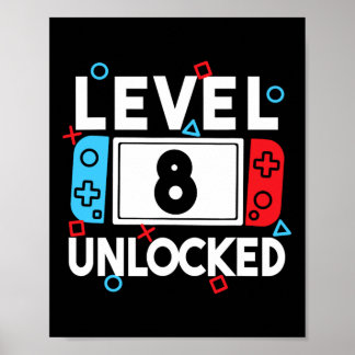 Affiche Niveau 8 Débloqué Joueur 8e Anniversaire Vidéo Gam