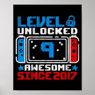 Affiche Niveau 9 Débloqué Cadeau de jeu pour garçon 9ème a