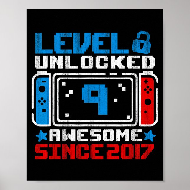 Affiche Niveau 9 Débloqué Cadeau de jeu pour garçon 9ème a (Devant)