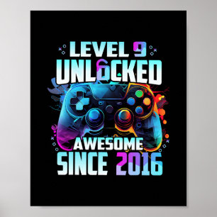 Affiche Niveau 9 Débloqué Incroyable Depuis Anniversaire 9