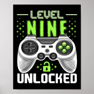Affiche Niveau 9 Débloqué Jeu Vidéo 9e Anniversaire Gamer