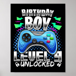 Affiche Niveau 9 Débloqué Jeu Vidéo 9e Anniversaire Gamer 