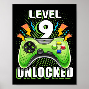 Affiche Niveau 9 Débloqué Jeu Vidéo 9e Anniversaire Gamer