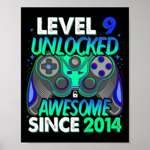 Affiche Niveau 9 Débloqué Jeu Vidéo Garçon 9 Ans 9e Bi