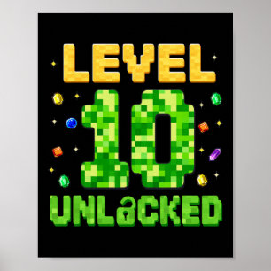 Affiche Niveau drôle 10 débloqué 10e anniversaire Gamer Pi