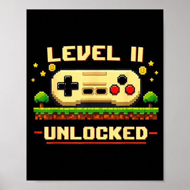 Affiche Niveau drôle 11 débloqué jeu vidéo 11e anniversair (Devant)
