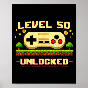 Affiche Niveau drôle 50 débloqué jeu vidéo 50e anniversair
