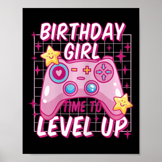 Affiche Niveau Fille Déverrouillé Jeu Vidéo Anniversaire C (Devant)