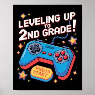 Affiche Niveau Jusqu'À 2E Classe Gamer 8 Bits Pixelated Pi