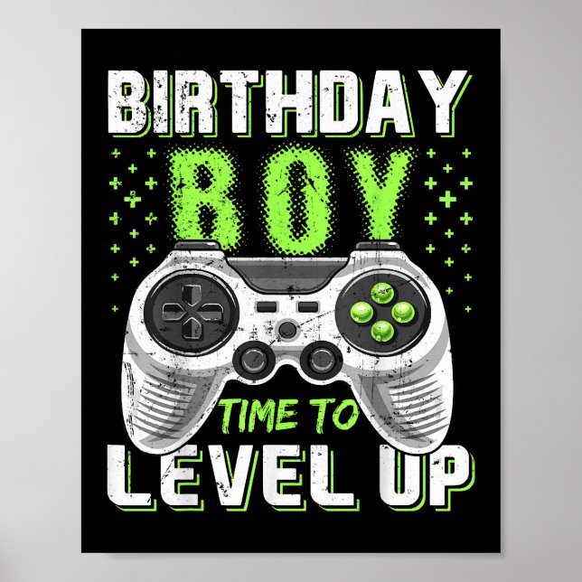 Affiche Niveau Up Anniversaire Jeu vidéo pour garçon (Devant)