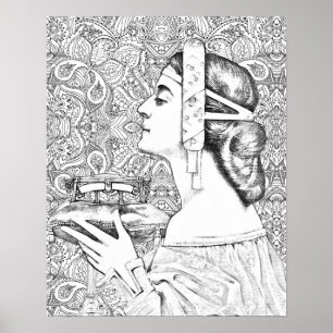 Affiche Niveaux de gris pour adultes Mandala Vintage Femme