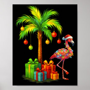 Affiche Nk Flamant Rose Noël Palmier Trocal Xmas