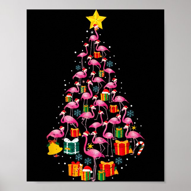 Affiche Nk Flamingo Santa Merry Christmas Tree Lights Wome (Devant)