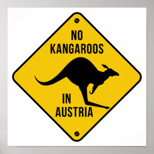Affiche No Kangaroos En Autriche Funny kangourou Yellow Si