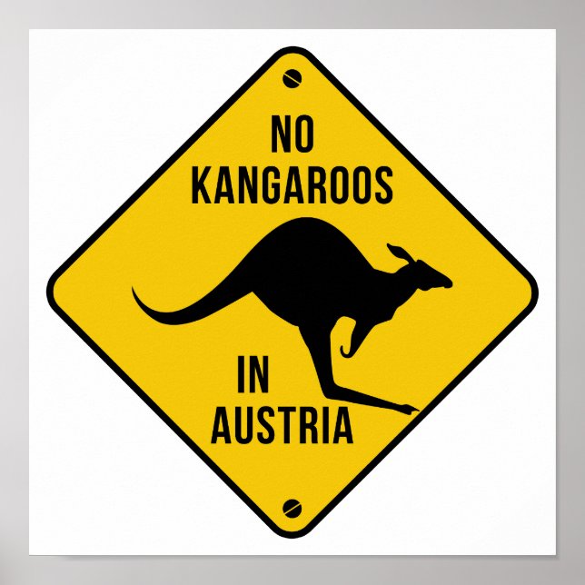 Affiche No Kangaroos En Autriche Funny kangourou Yellow Si (Devant)