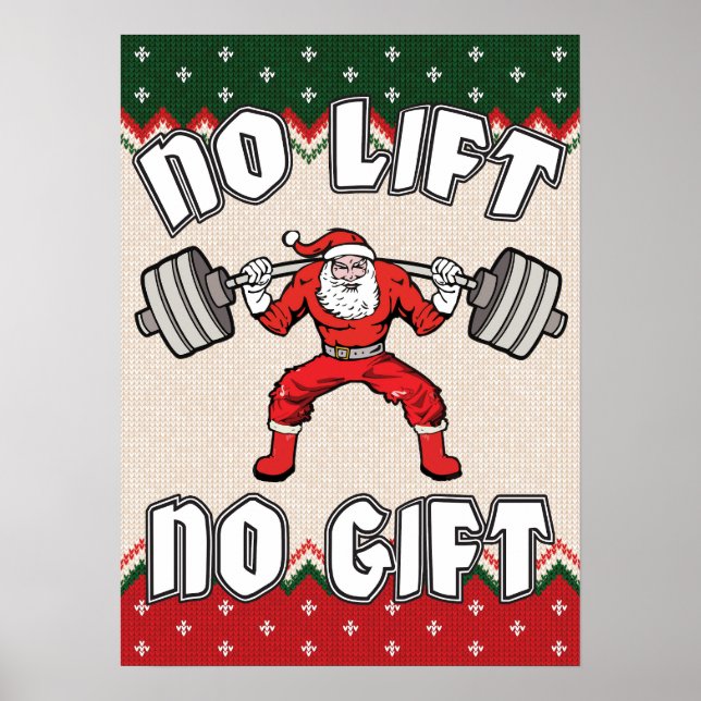 Affiche No Lift No Gift - Christmas Gym - Père Noël Workou (Devant)