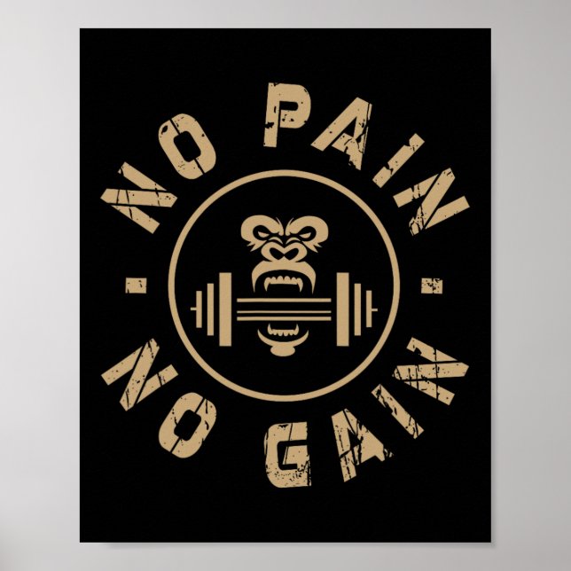 Affiche No Pain No Gain Motivational Bodybuilding Gym Work (Devant)