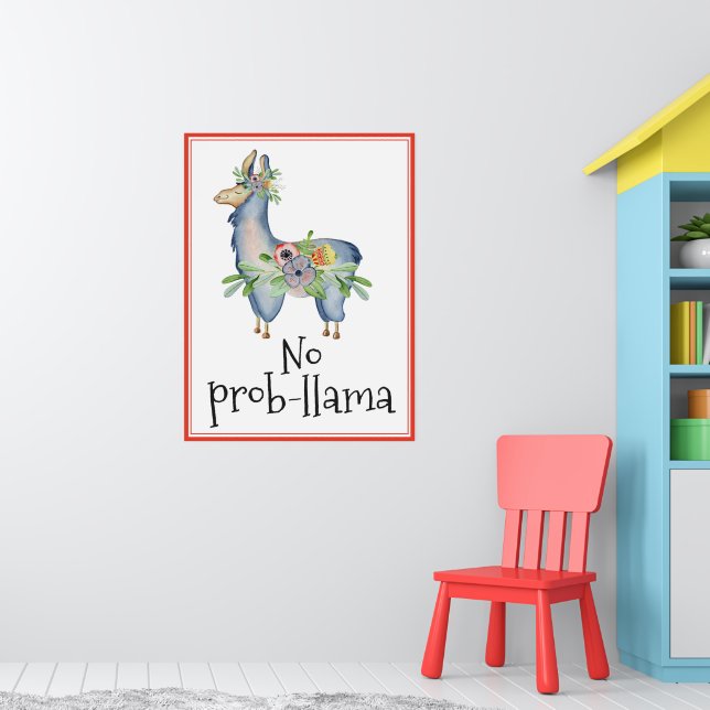 Affiche No Prob-llama Fleur Llama Drôle Chambre Enfants (Pépinière 1)