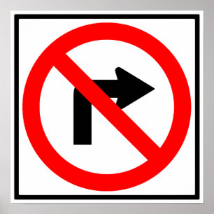 Affiche No Right Turn Highway Sign