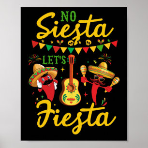 Affiche No Siesta Let's Fiesta Mexican Maracas Sombrero