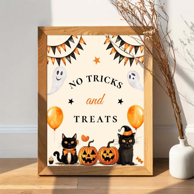 Affiche " No Tricks & Traitements " Boo Black Cat Hallowee (Créateur téléchargé)