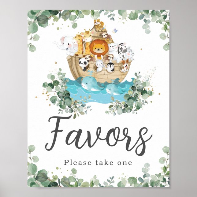 Affiche Noah's Ark Green Baby shower d'anniversaire Faveur (Devant)