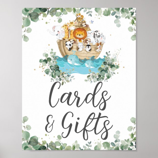 Affiche Noah's Ark Greenery Birthday Baby Cards and Gifts (Devant)