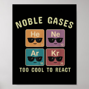 Affiche Noble Gaz Trop Cool Pour Réagir Drôle Chimie Cadea