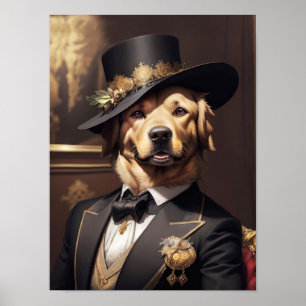 Affiche Noble Retriever doré en élégante robe victorienne