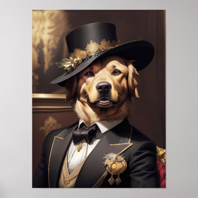 Affiche Noble Retriever doré en élégante robe victorienne (Devant)