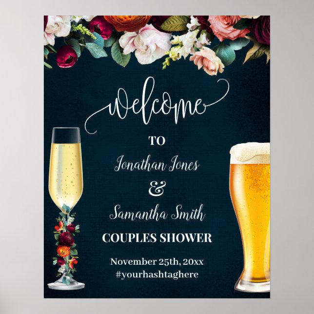 Affiche Noces Navy Bulles & Bières Bienvenue aux couples M (Devant)