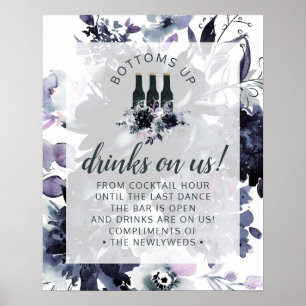 Affiche Nocturnal Floral Navy Wedding Open Bar Table Sign